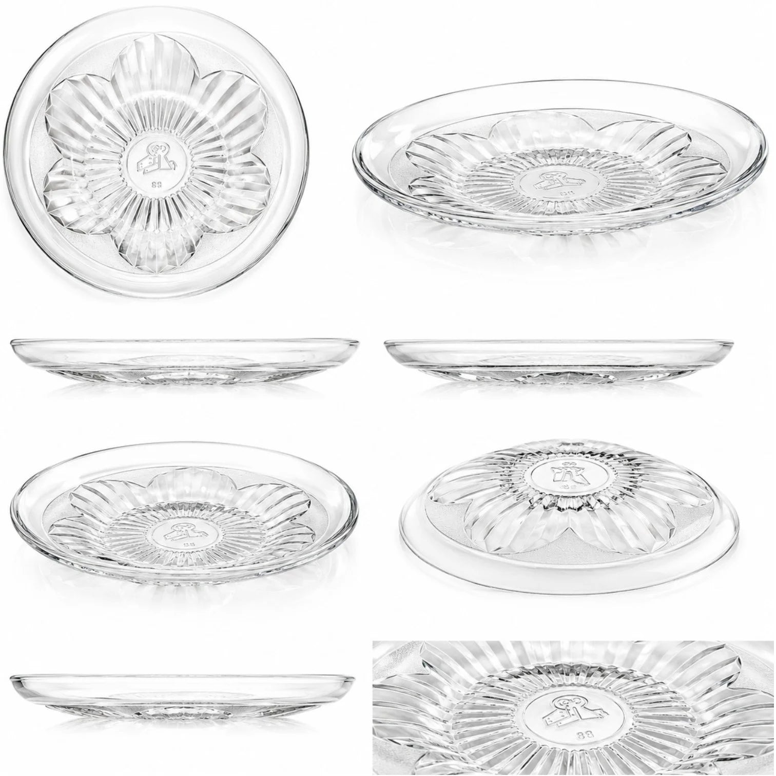 Farfurie Adâncă din Sticlă 6/set, Transparentă 23cm, Model Floral