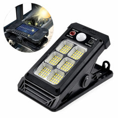 Lampă Solară LED 17x8cm, Tip Clește Reglabil, 6 LED-uri COB Puternice, Senzor de Mișcare, Panou Solar Integrat, Montaj Rapid pe Gard sau Balustradă, Rezistentă la Apă