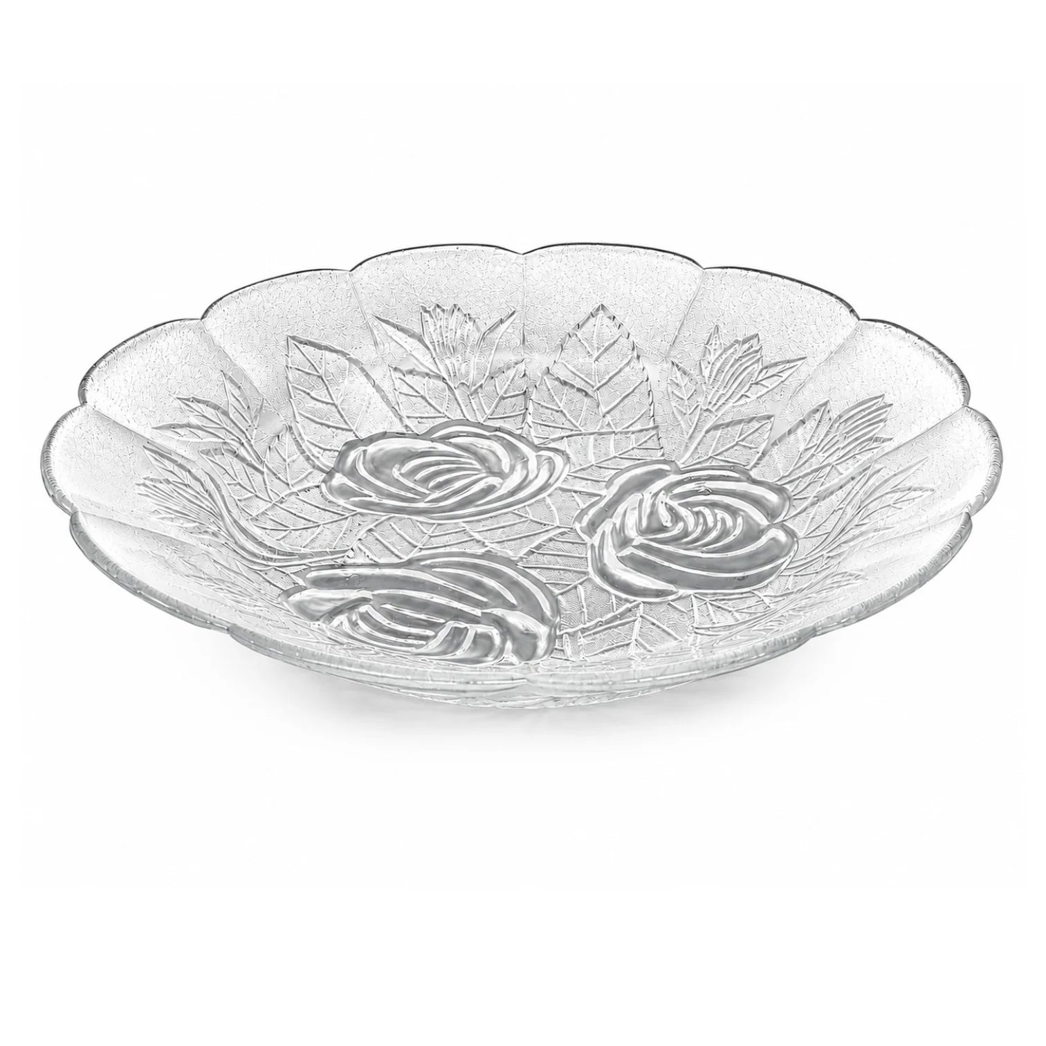 Farfurie Adâncă 6/set, din Sticlă, 23x3.5cm, Model Floral Transparent