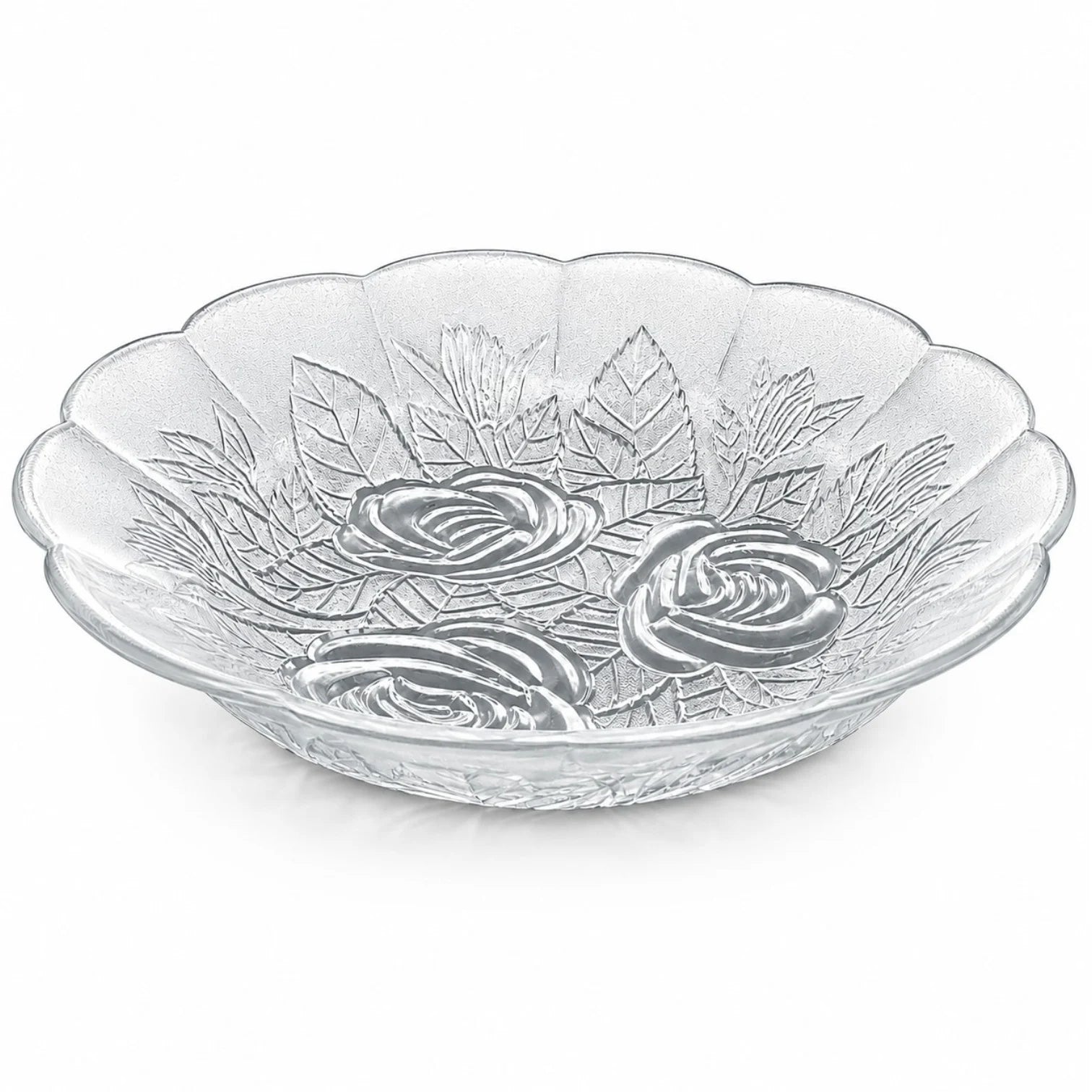 Farfurie Adâncă 6/set, din Sticlă, 23x3.5cm, Model Floral Transparent
