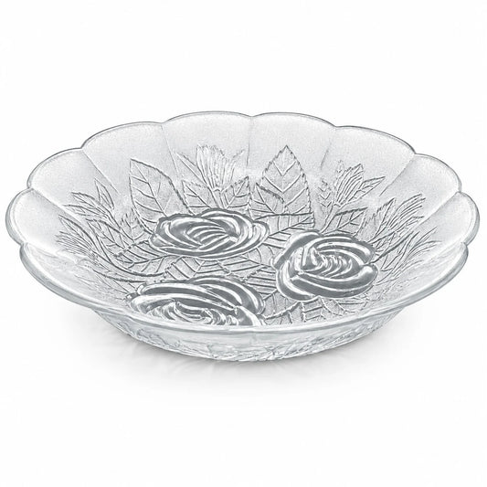 Farfurie Adâncă 6/set, din Sticlă, 23x3.5cm, Model Floral Transparent