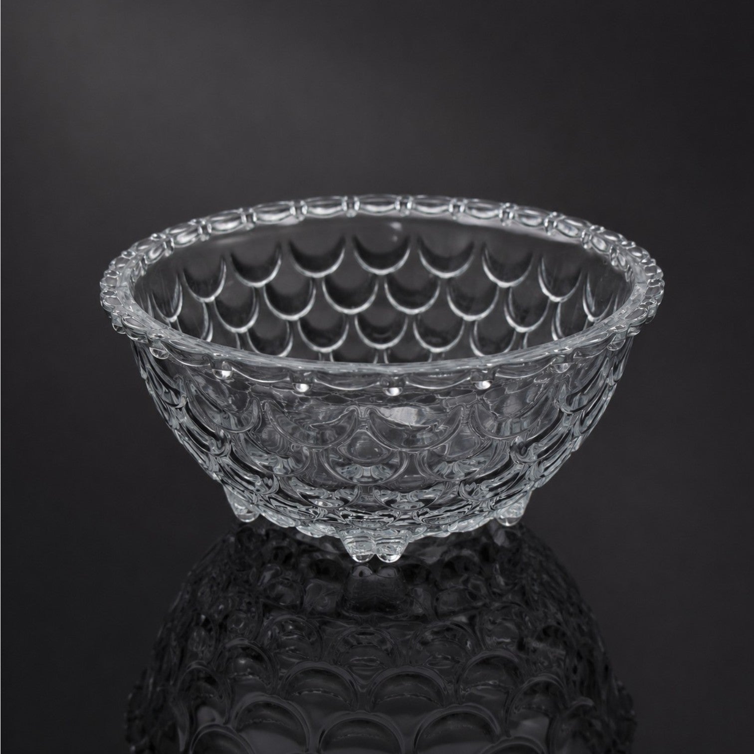 Bol din Sticla 6/set, Model Solzi cu Piciorușe, 11.5x5cm Transparent