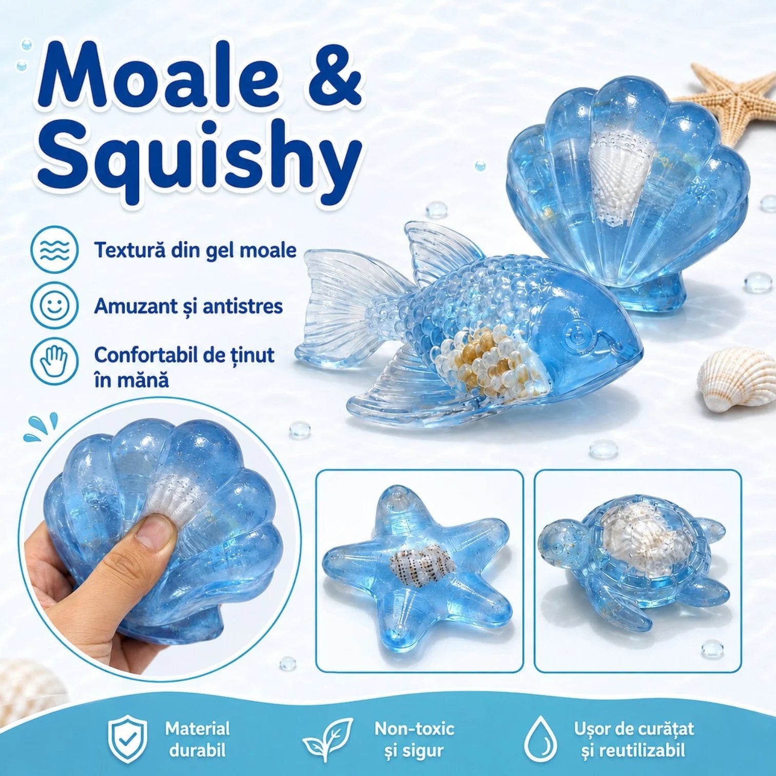 Jucarii Antistres Squishy Ocean, Animale Marine 7×4cm, Soft Squeeze, Diferite Modele