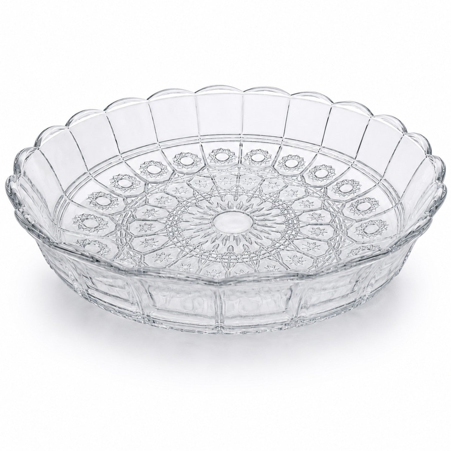 Platou din Sticlă 30x6cm, Model Cristal Floral, Transparent