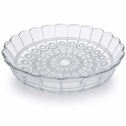 Platou din Sticlă 30x6cm, Model Cristal Floral, Transparent