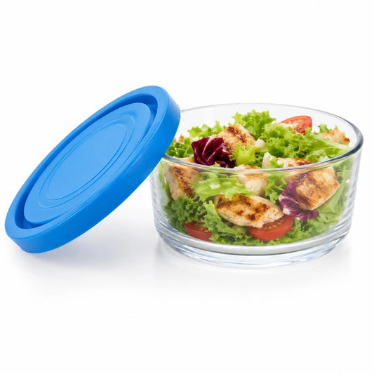 Caserola din Sticlă 12/set, cu Capac 12x5cm, 450ml, Transparentă