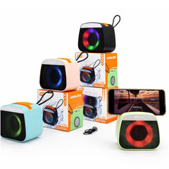 Boxă Portabilă Bluetooth cu LED RGB Multicolor si Suport Telefon 10.5x11cm, cu Agățătoare Diferite Culori