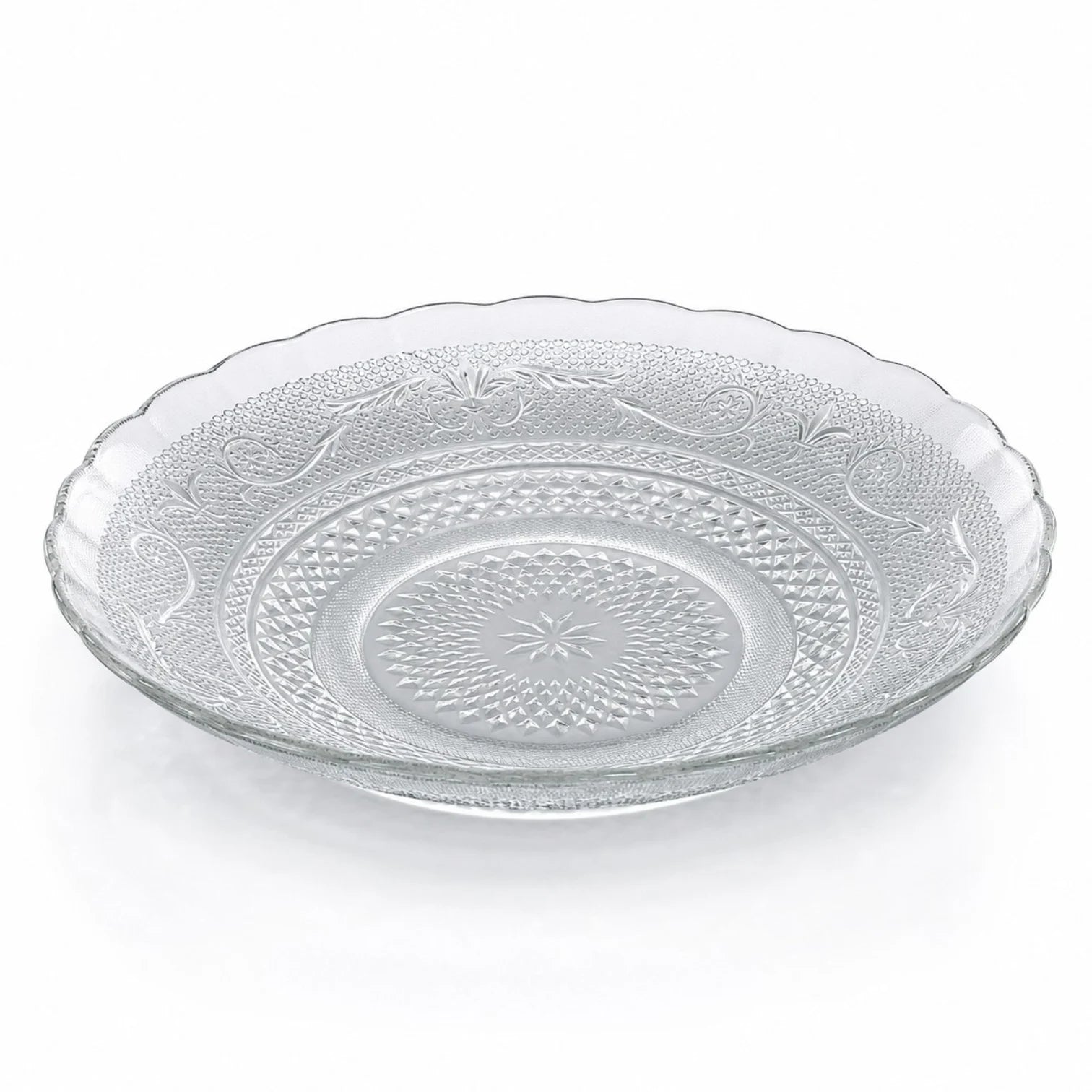 Farfurie Adâncă 6/set din Sticlă, 22.5x4.5cm, Model Cristal Floral, Transparentă