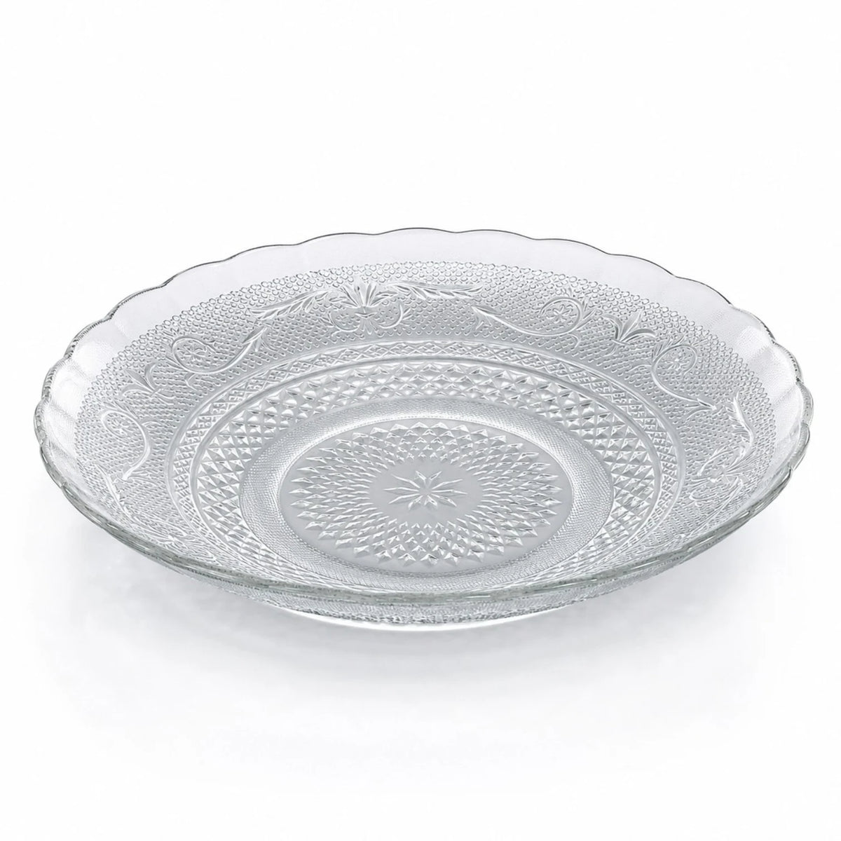 Farfurie Adâncă 6/set din Sticlă, 22.5x4.5cm, Model Cristal Floral, Transparentă
