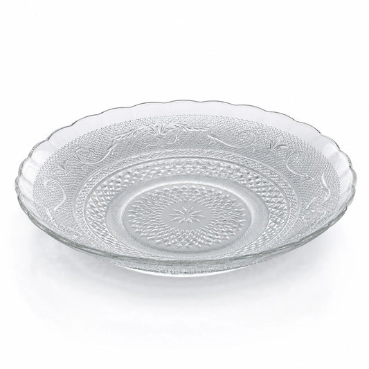 Farfurie Adâncă 6/set din Sticlă, 22.5x4.5cm, Model Cristal Floral, Transparentă