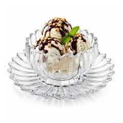 Cupa 10x6cm, cu Farfurie 16cm din Sticlă, 6/set pentru Înghețată, Model Cristal&nbsp;