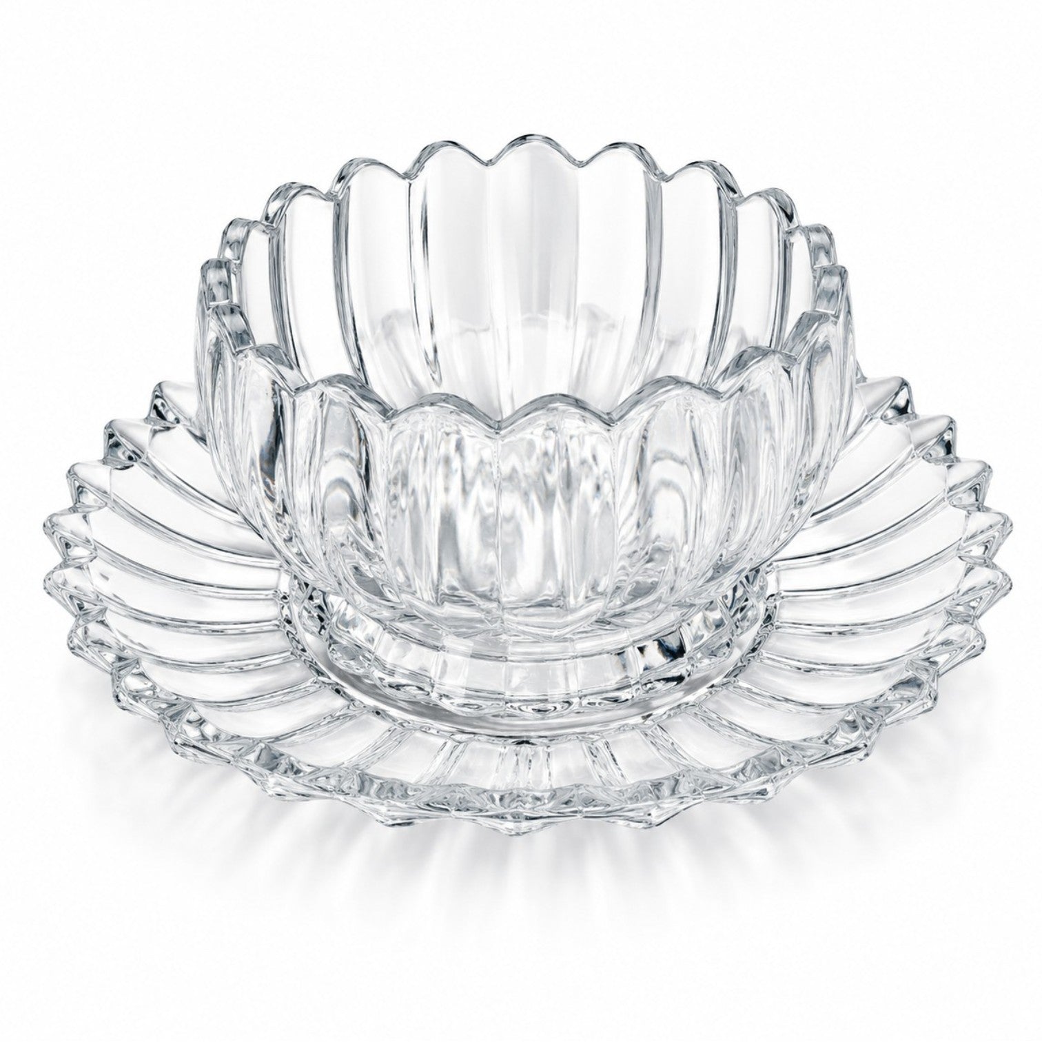 Cupa 10x6cm, cu Farfurie 16cm din Sticlă, 6/set pentru Înghețată, Model Cristal&nbsp;
