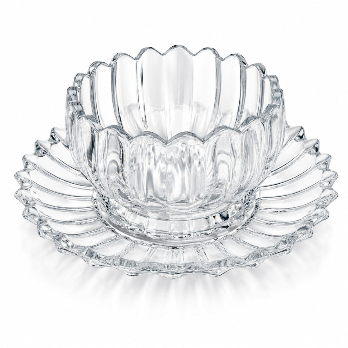 Cupa 10x6cm, cu Farfurie 16cm din Sticlă, 6/set pentru Înghețată, Model Cristal&nbsp;