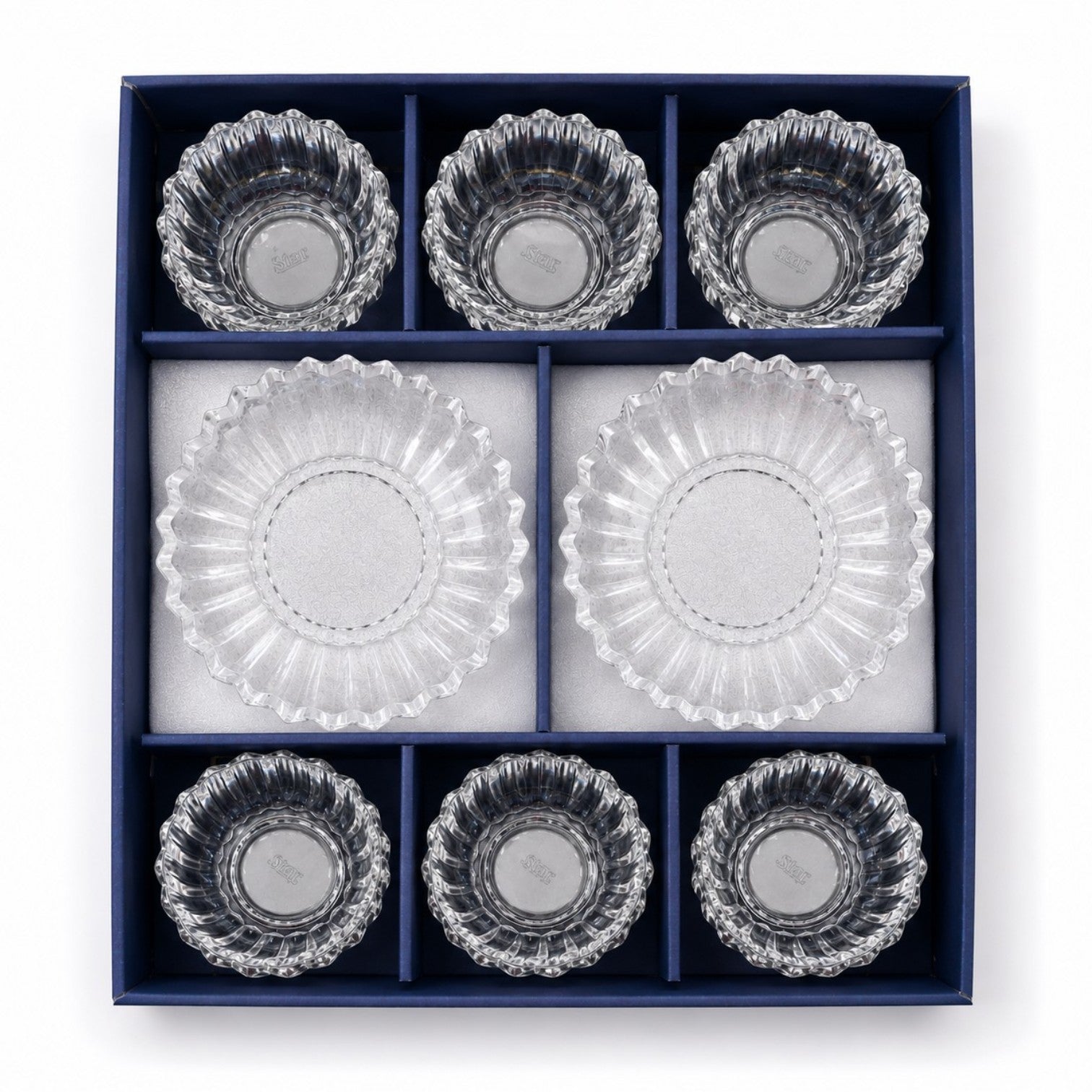 Cupa 10x6cm, cu Farfurie 16cm din Sticlă, 6/set pentru Înghețată, Model Cristal&nbsp;