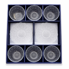 Cupa 11x5.5cm, cu Farfurie 14cm din Sticlă, 6/set pentru Înghețată, Model Cristal