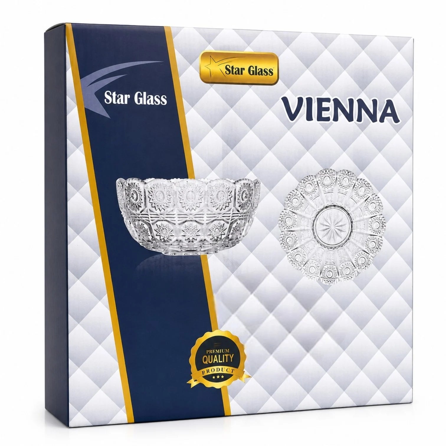 Cupa 11x5.5cm, cu Farfurie 14cm din Sticlă, 6/set pentru Înghețată, Model Cristal