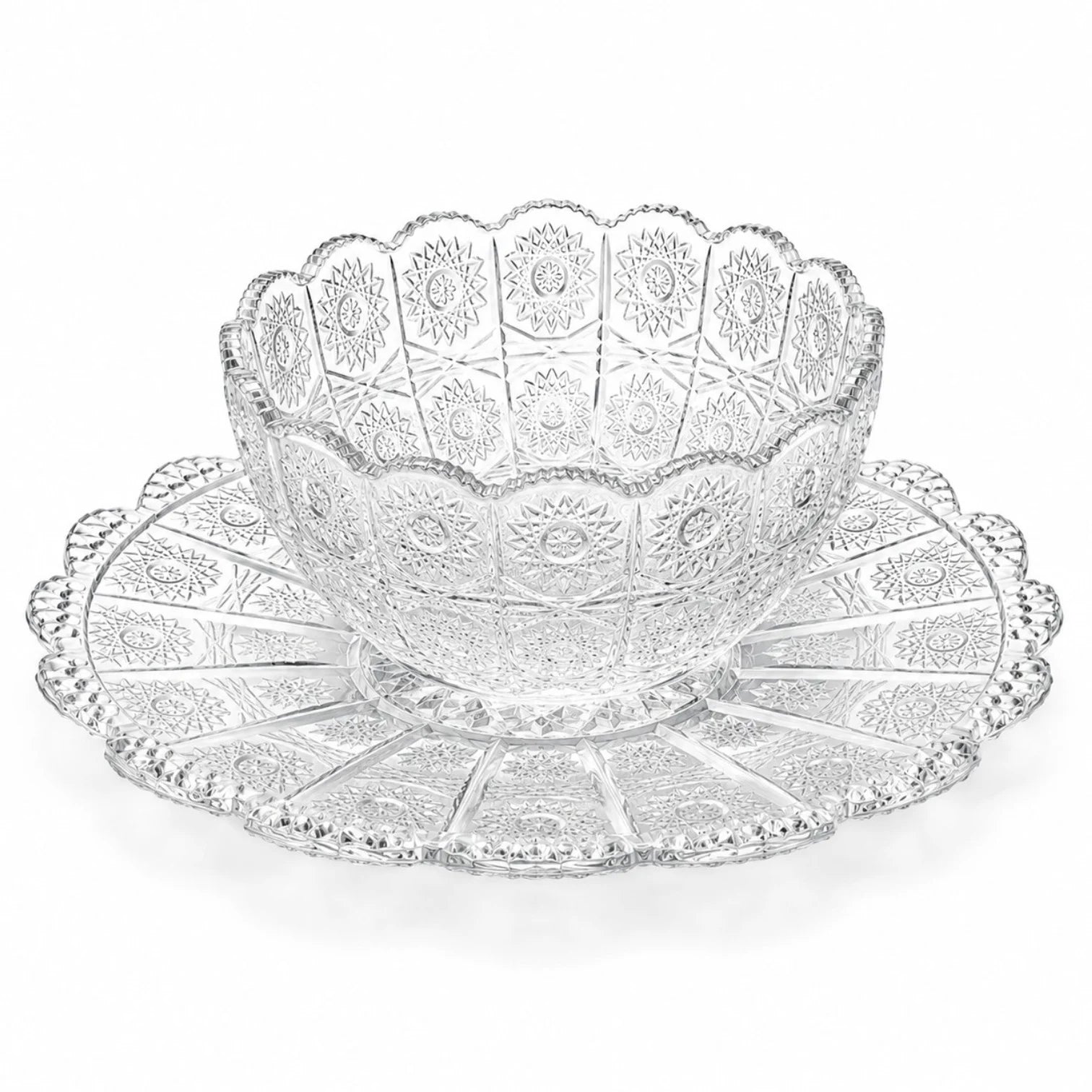 Cupa 11x5.5cm, cu Farfurie 14cm din Sticlă, 6/set pentru Înghețată, Model Cristal