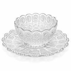 Cupa 11x5.5cm, cu Farfurie 14cm din Sticlă, 6/set pentru Înghețată, Model Cristal