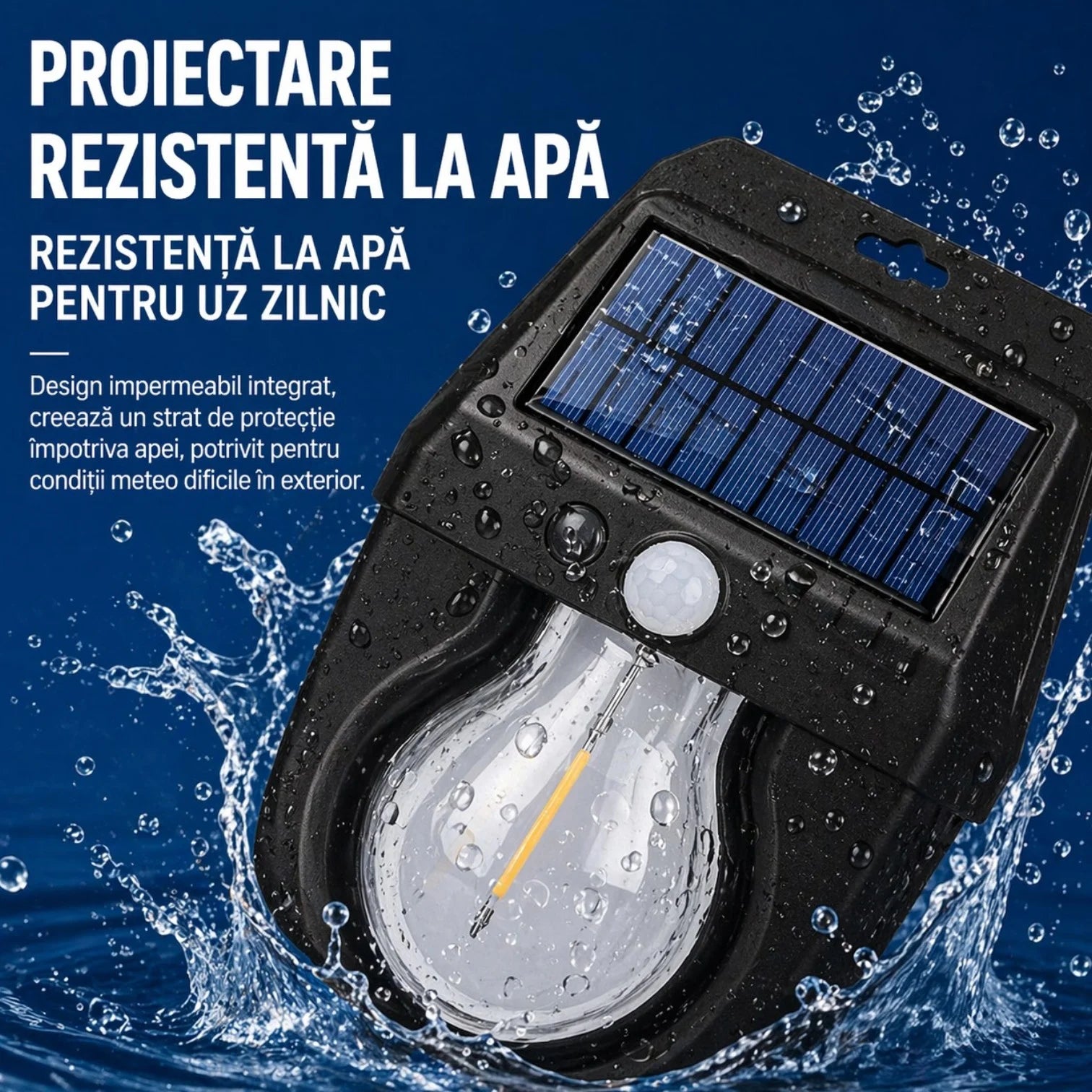 Lampă Solară LED 15.5x11.5cm, cu Senzor de Mișcare, Lumină Caldă, Rezistentă la Apă