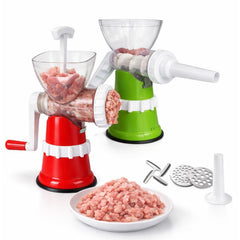 Tocător Carne Manual 24x15 cm din Plastic, cu Bază Antialunecare și Accesorii pentru Tocare și Umplere Cârnați, Diferite Culori