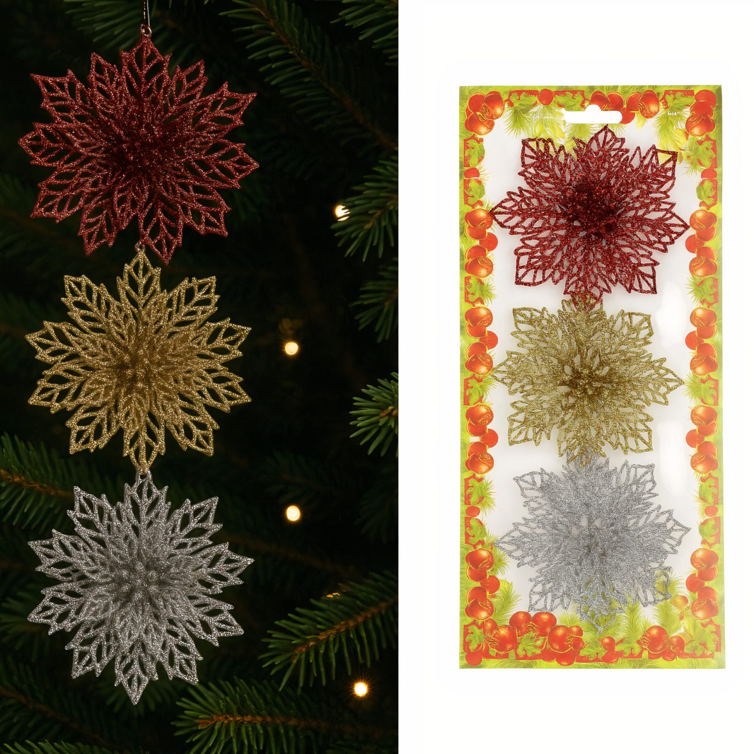 Ornamente pentru Brad 3/set de Craciun, 8cm cu Sclipici Diferite Culori Engros