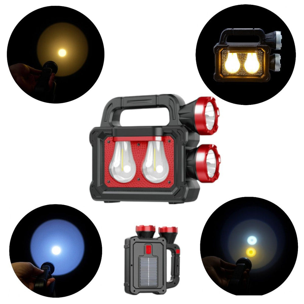 Lanterna Solară Portabilă LED 16.5x20cm cu 5 Moduri de Lumină, Două Proiectoare Laterale Lumină Caldă/Rece Engros