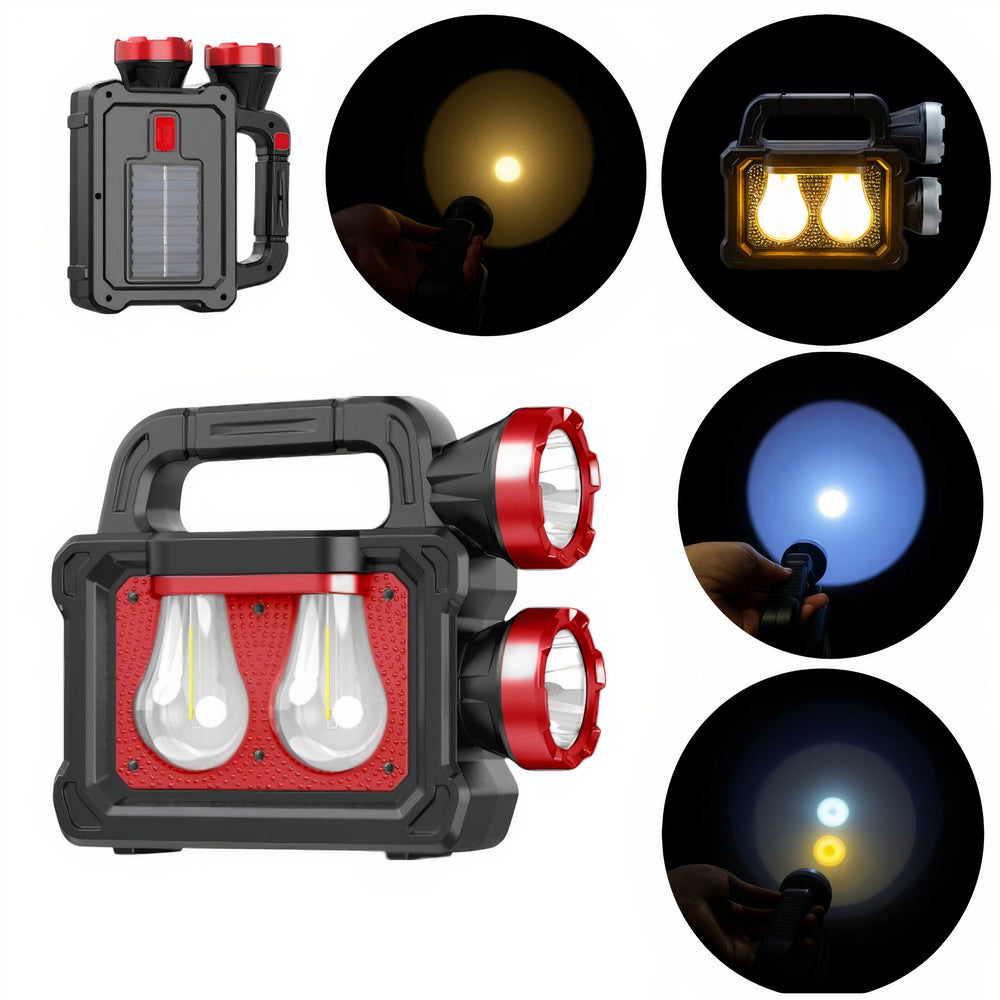 Lanterna Solară Portabilă LED 16.5x20cm cu 5 Moduri de Lumină, Două Proiectoare Laterale Lumină Caldă/Rece Engros
