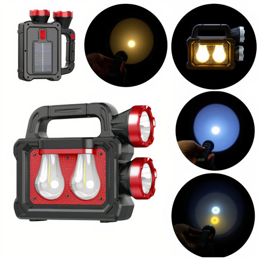 Lanterna Solară Portabilă LED 16.5x20cm cu 5 Moduri de Lumină, Două Proiectoare Laterale Lumină Caldă/Rece Engros