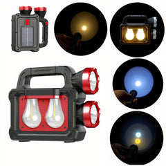Lanterna Solară Portabilă LED 16.5x20cm cu 5 Moduri de Lumină, Două Proiectoare Laterale Lumină Caldă/Rece Engros