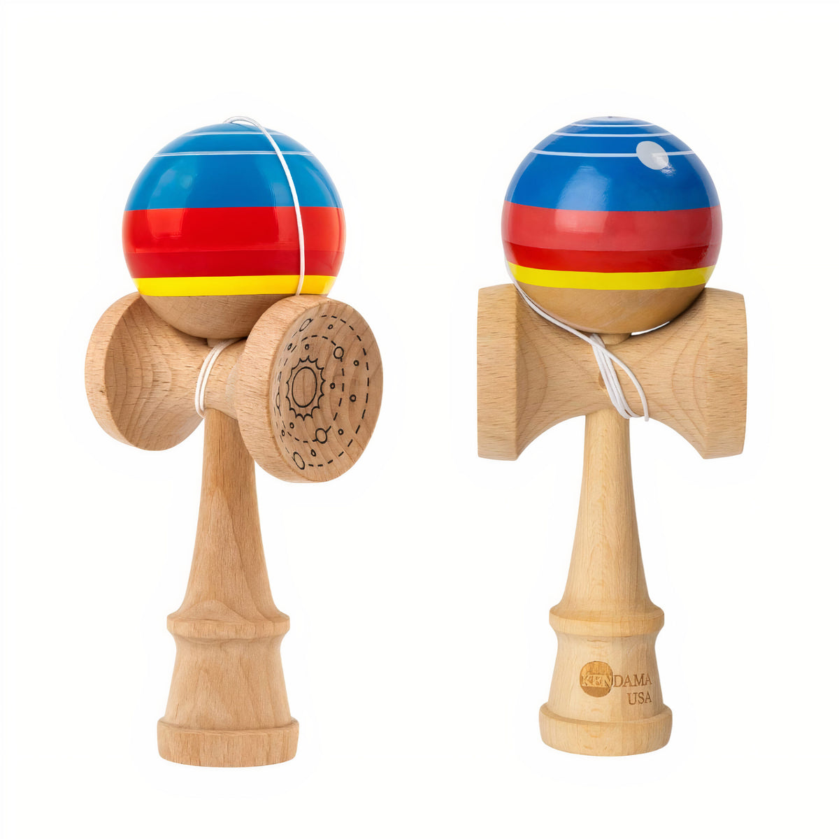 Kendama din Lemn 19cm, cu Minge Lucioasă Colorată Cupă cu Model Gravat Engros