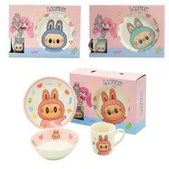 Vesela pentru Copii 3/set, Labubu din Ceramica, Diferite Culori
