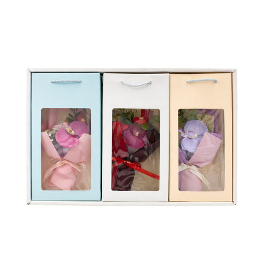 Decorațiune Artificială 3/set Buchet din Plastic si Material Împletit, 25cm în Cutie de Cadou cu Fereastră Diferite Culori Engros
