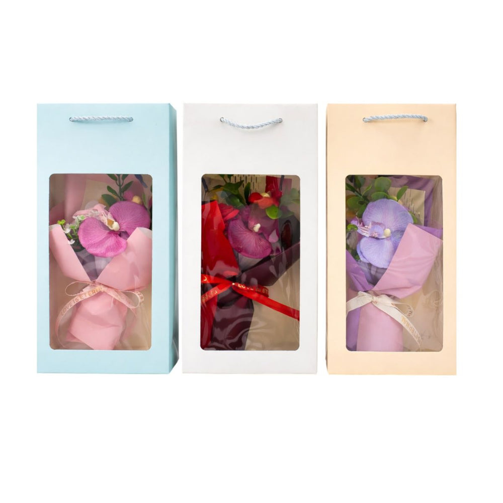 Decorațiune Artificială 3/set Buchet din Plastic si Material Împletit, 25cm în Cutie de Cadou cu Fereastră Diferite Culori Engros