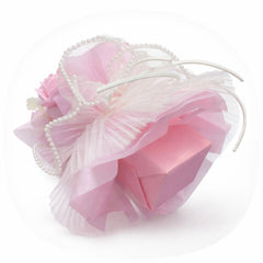 Buchet Floral Artificial 18cm din Tulle Plisat și Funde cu Perle in Cutie, 22x14cm Transparenta din Plastic, Diferite Culori Engros