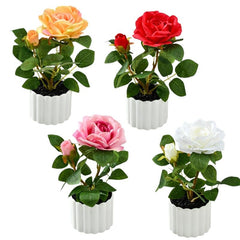 Flori Artificiale 23cm, Model Trandafir în Ghiveci, din Plastic Diferite Culori Engros
