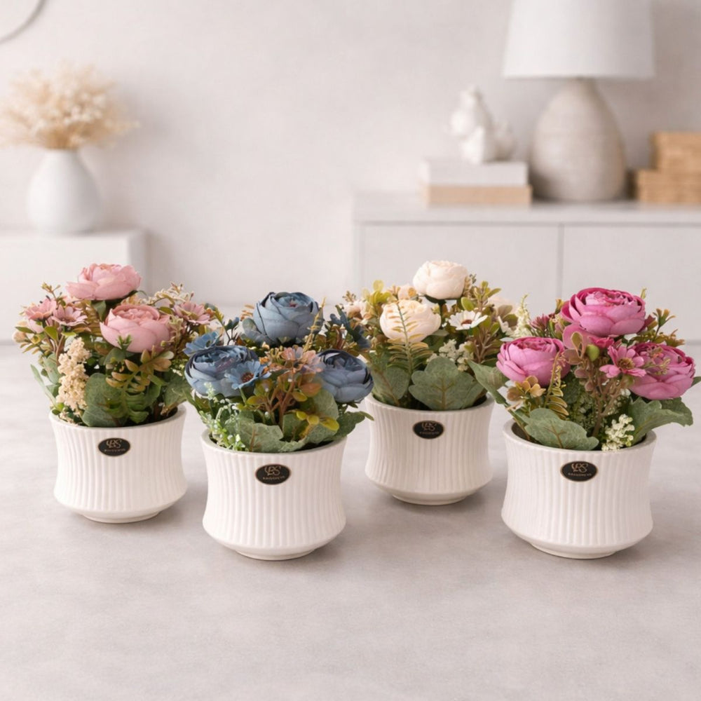 Flori Artificiale 23cm în Ghiveci din Ceramică, Diferite Culori Engros