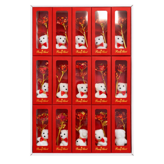 Trandafir Cristalizat 11cm cu Usulet 6cm, in Cutie 15/set, cu Capac 13cm in Pungă Cadou 16cm Diferite Culori Engros