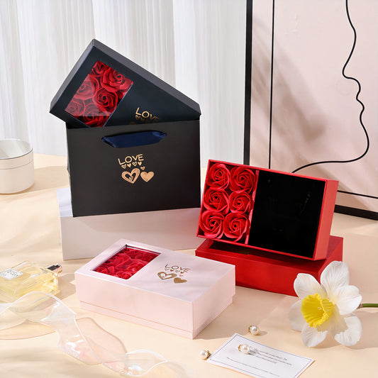 Cutie Cadou cu Trandafiri Parfumați 15x5x9cm, cu Compartiment pentru Bijuterii, Diferite Culori Engros