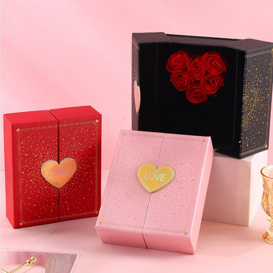 Cutie Cadou cu Flori din Săpun Parfumate în Formă de Inimă 23cm, cu Sertar pentru Bijuterii Punga Cadou Inclusa Diferite Culori Engros