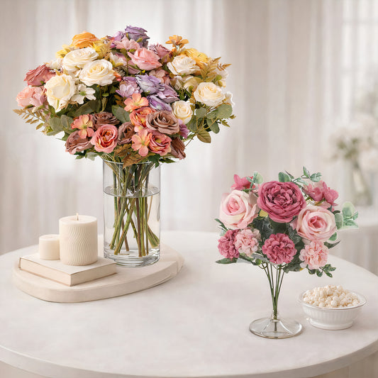 Buchet Flori Artificiale 2/set Aranjament Decorativ 30cm, cu Flori și Frunze Diferite Culori Engros