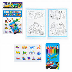 Carte de Colorat 20x13cm, pentru Copii cu 6 Creioane Colorate și Stickere Engros