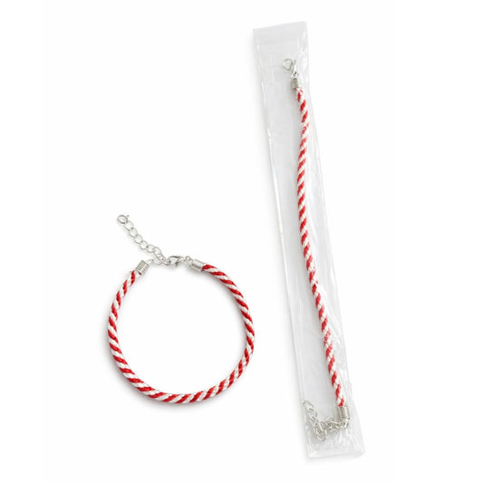 Brățară Mărțișor 50/set Roșu-Alb Împletită 22cm, Ambalată Individual cu Închidere Metalică și Lanț de Ajustare Engros