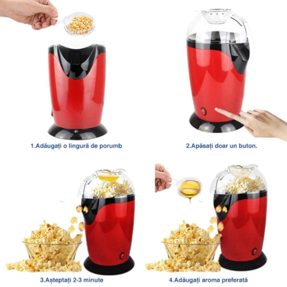 Mașină de Popcorn Electrică Automată 30×17×12cm, cu Aer Cald Operare cu un Singur Buton Fără Ulei Engros