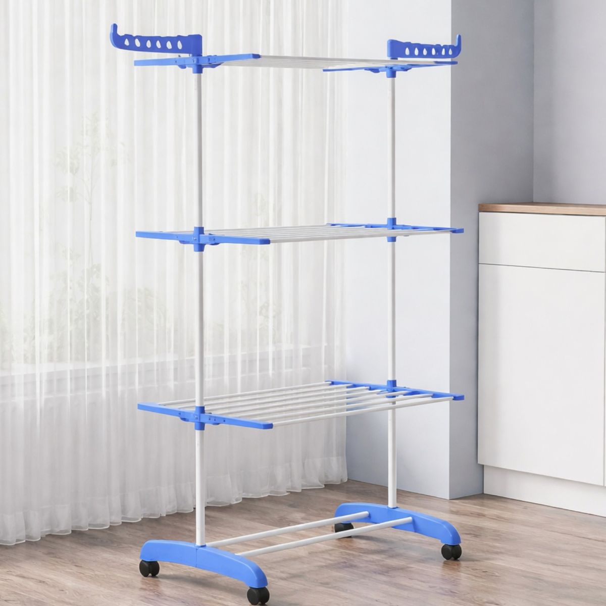 Uscător Haine 165×73×45cm cu 3 Niveluri din Metal, Susținere 40 kg cu o Bară și 2 Suporturi pentru Umerașe Engros