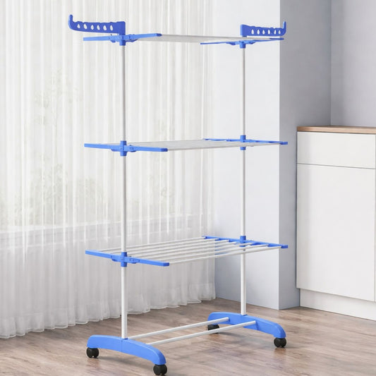 Uscător Haine 165×73×45cm cu 3 Niveluri din Metal, Susținere 40 kg cu o Bară și 2 Suporturi pentru Umerașe Engros