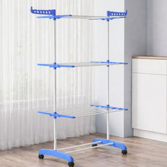 Uscător Haine 165×73×45cm cu 3 Niveluri din Metal, Susținere 40 kg cu o Bară și 2 Suporturi pentru Umerașe Engros