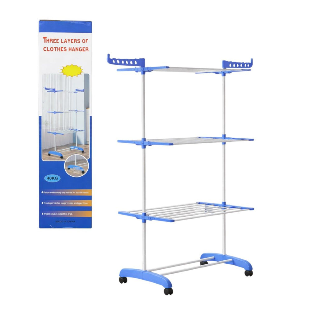 Uscător Haine 165×73×45cm cu 3 Niveluri din Metal, Susținere 40 kg cu o Bară și 2 Suporturi pentru Umerașe Engros