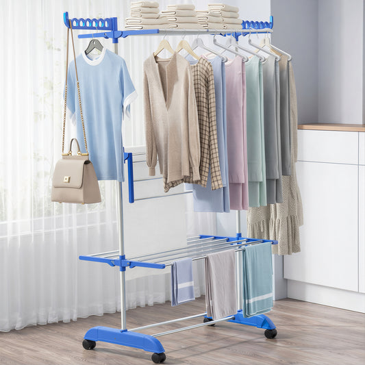 Uscător Haine 165×73×45cm cu 3 Niveluri din Metal, Susținere 40 kg cu o Bară și 2 Suporturi pentru Umerașe Engros