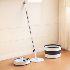 Mop Rotativ cu Mâner Telescopic 118–140cm si Găleată Pliabilă 32x19cm, Stoarcere prin Rotire din Plastic Engros