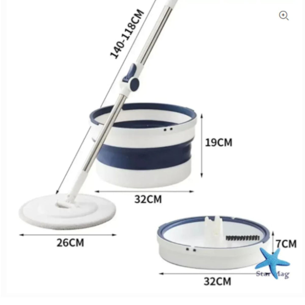 Mop Rotativ cu Mâner Telescopic 118–140cm si Găleată Pliabilă 32x19cm, Stoarcere prin Rotire din Plastic Engros